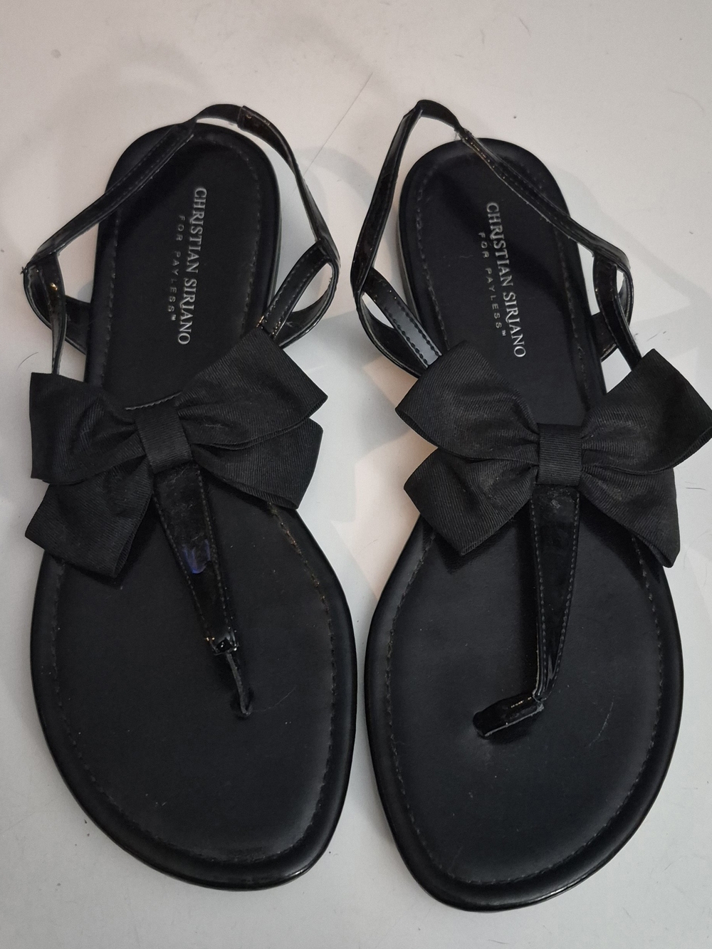 Christian Siriano Black Bow T-Strap Sandals for Women